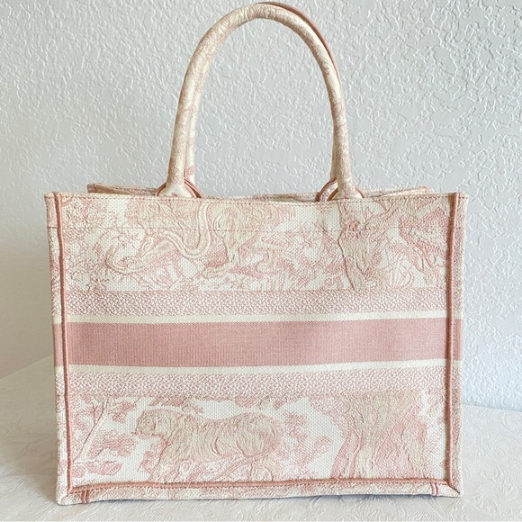Christian Dior Pink Toile De Jouy Embroidery Medium Book Tote - Picture 2 of 16